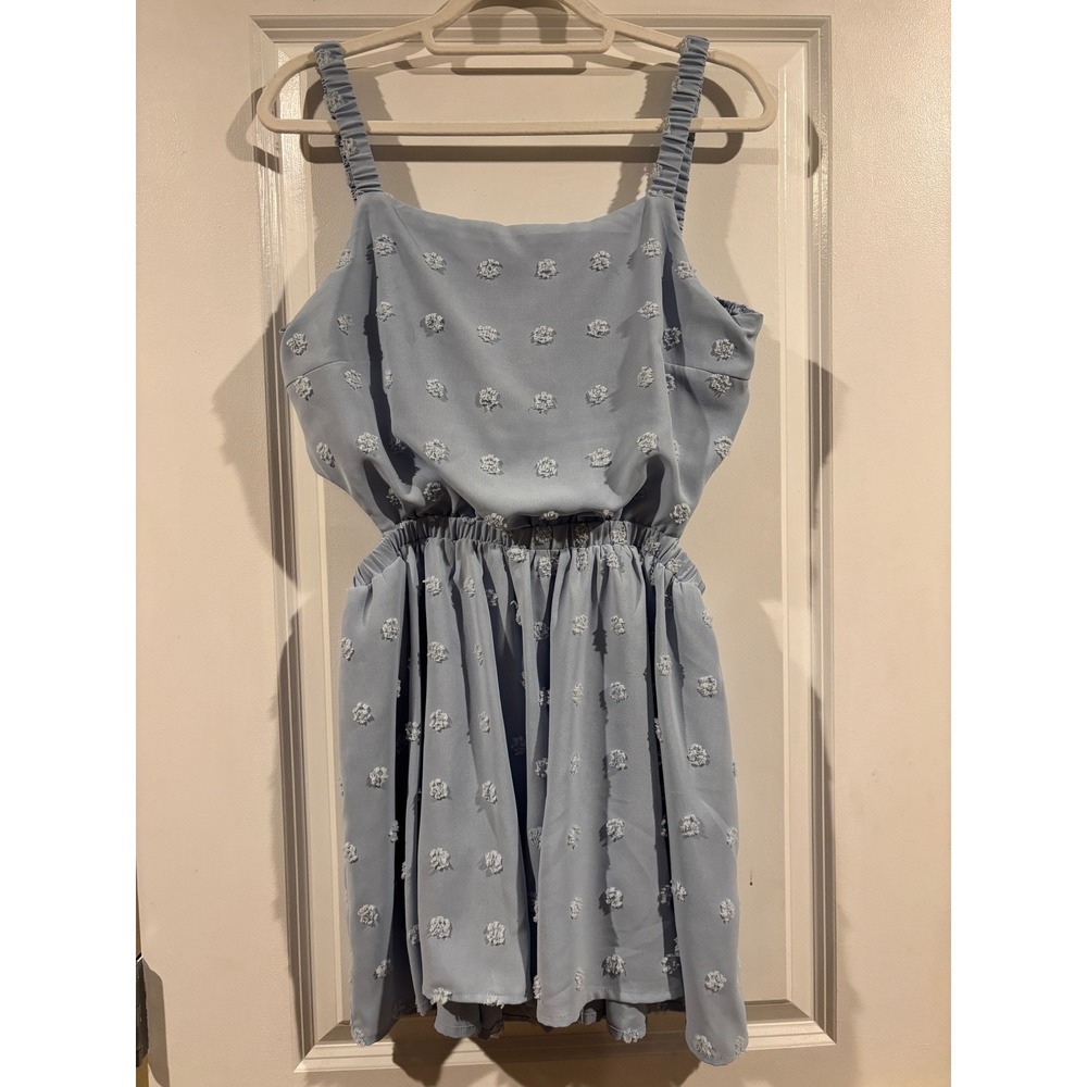 Hailey & Co Light Blue Swiss Dot Cut Out Back Romper Womens Size Large Cutesy